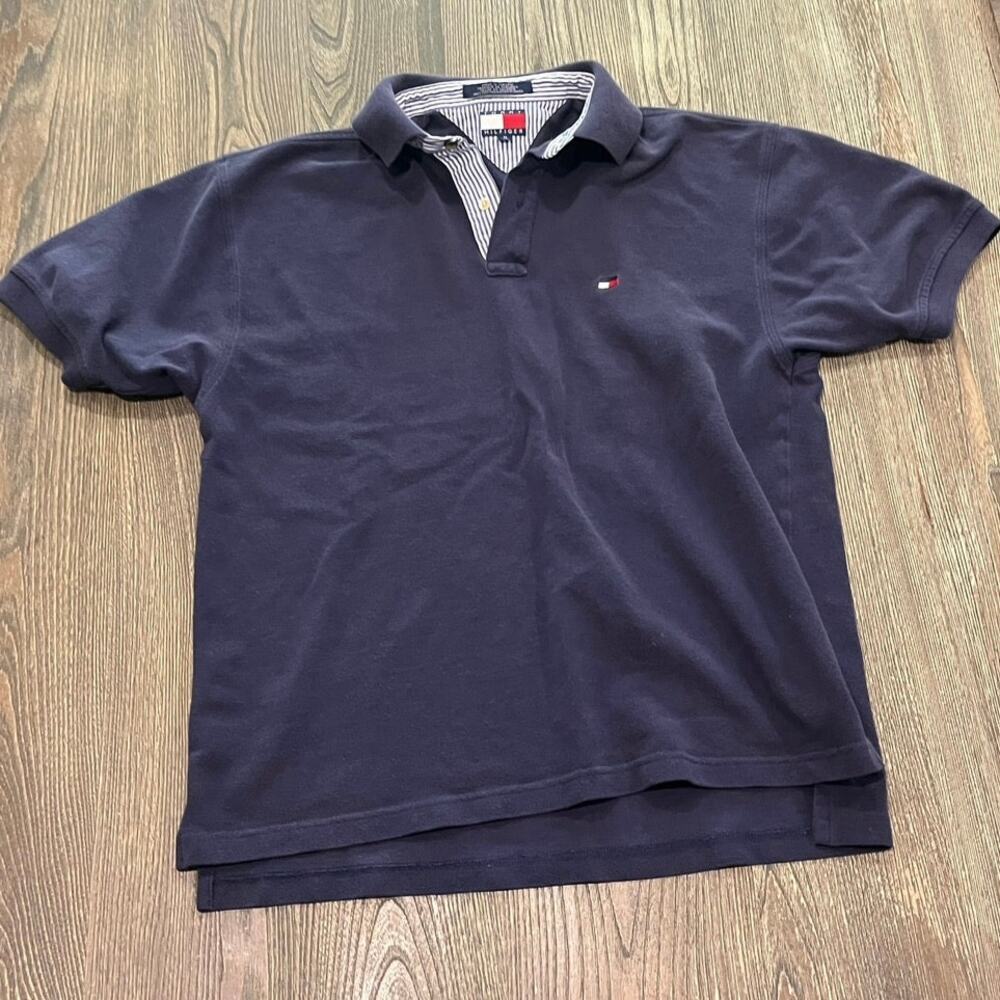 Tommy Hilfiger Mens Polo Shirt Short Sleeve Collared Button Front Navy Size M